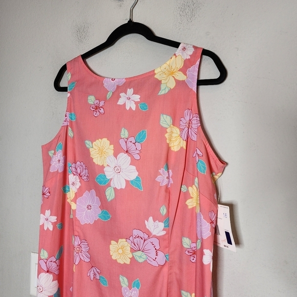 NWT Liz Claiborne Lizsport pink Garden floral cotton sleeveless dress. Size 16. - Picture 13 of 16